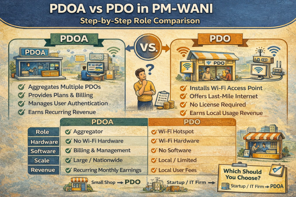 PDOA vs PDO in PM-WANI: Step-by-Step Role Comparison pdo vs pdoa in pmwani